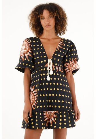 Tennis Vestido Negro Estampado Manga Corta Para Mujer Tennis