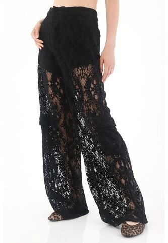 Tennis Pantalón Wide Leg De Encaje Negro Para Mujer Tennis