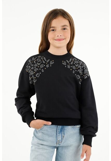 Buzo Negro Con Apliques Decorativos Para Niña