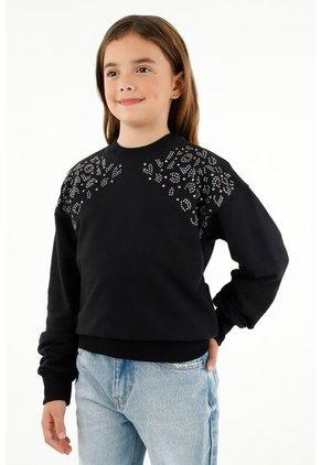 Buzo Negro Con Apliques Decorativos Para Niña