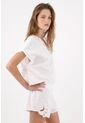 Tennis Bermuda Tradicional Con Borde Calado Floral En Algodón Blanco Para Mujer de Tennis