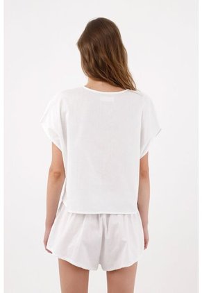 Tennis Camisa Relajada Con Escote V Calado De Algodón Blanco Para Mujer