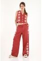 Tennis Pantalón Recto Con Manualidad Rojo Para Mujer de Tennis