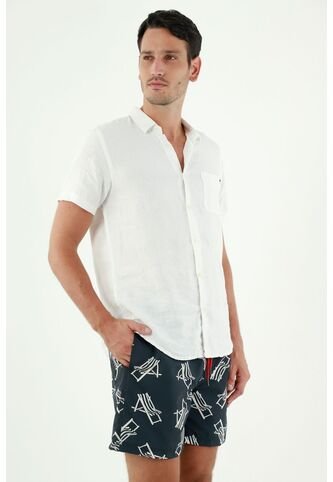 Pantaloneta De Baño Azul Estampada Tennis