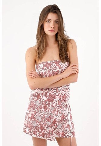Tennis Vestido Mini Strapless Con Falda Cruzada Con Amarre En Terracota Para Mujer Tennis
