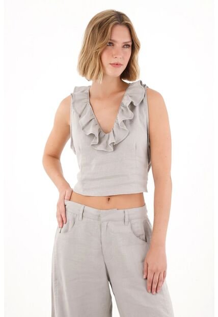 Tennis Camisa En Lino Con Bolero Gris Para Mujer