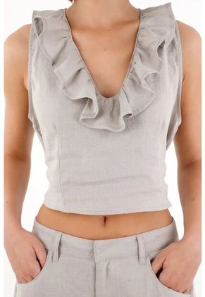 Tennis Camisa En Lino Con Bolero Gris Para Mujer