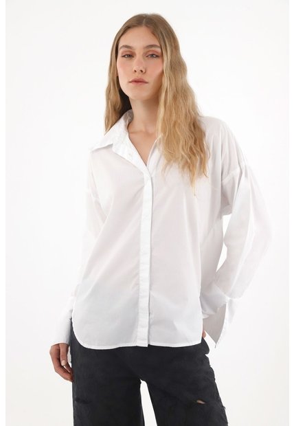 Tennis Camisa Manga Larga Oversized Blanca Para Mujer