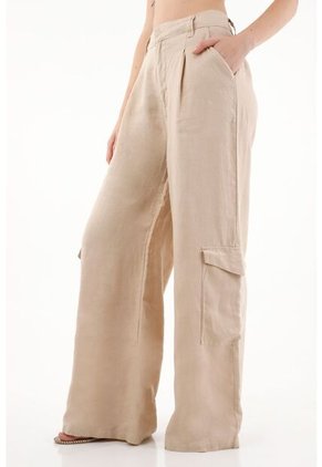 Pantalón Wide Leg En 100% Lino Café Para Mujer