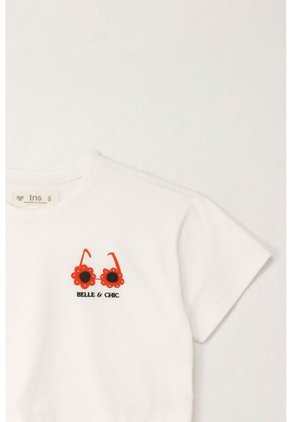 Camiseta Manga Corta Con Mini Print Crudo Para Niña