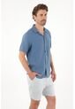 Tennis Camisa Manga Corta En 100% Lino Azul Para Hombre de Tennis