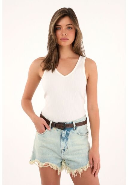 Camiseta Con Escote En V Blanca Para Mujer