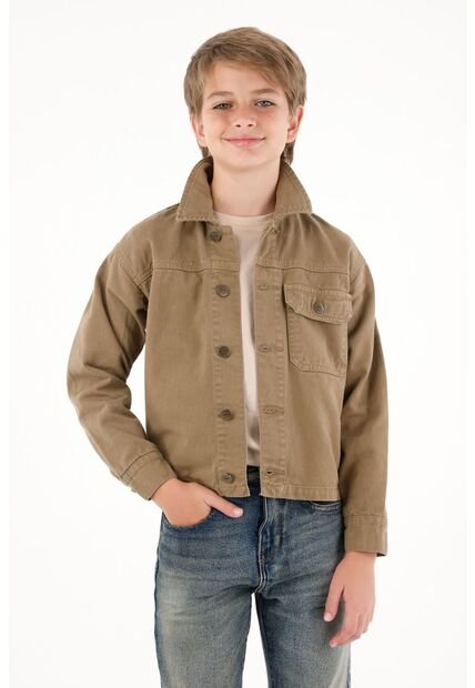 Chaqueta Café De Botones Para Niño