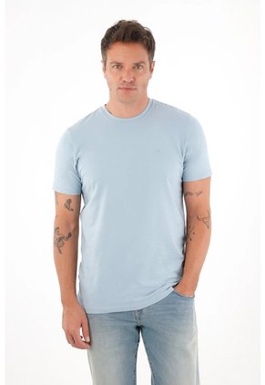 Tennis Camiseta Manga Corta Con Raqueta Estampada Azul De Silueta Amplia Para Hombre Con Detalle único