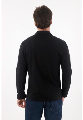 Tennis Polo Manga Larga Negra Para Hombre
