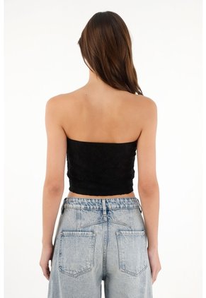 Tennis Crop Strapless En Encaje Negro Para Mujer