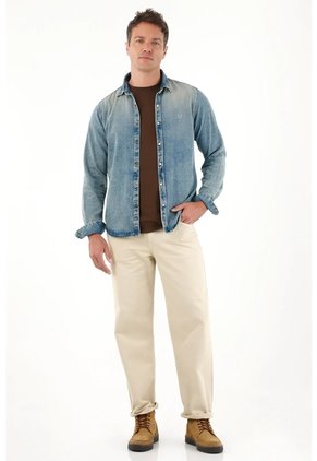 Tennis Camisa Manga Larga En Denim Azul Para Hombre