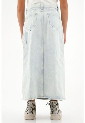 Falda Azul Con Corte Asimétrico Para Niña