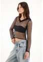 Tennis Camiseta Crop En Malla Negra Para Mujer de Tennis