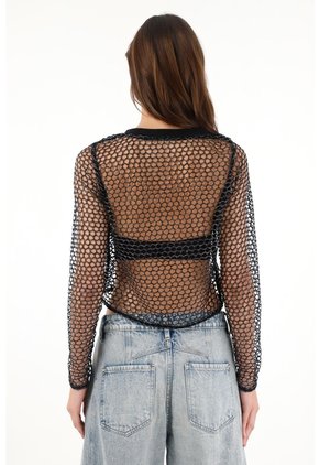 Tennis Camiseta Crop En Malla Negra Para Mujer