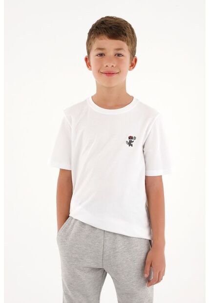Camiseta Con Bordado Localizado Blanca Para Niño