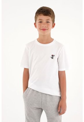 Camiseta Con Bordado Localizado Blanca Para Niño