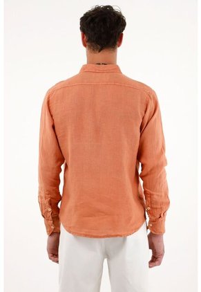 Tennis Camisa Manga Larga Naranja 100% Lino Para Hombre