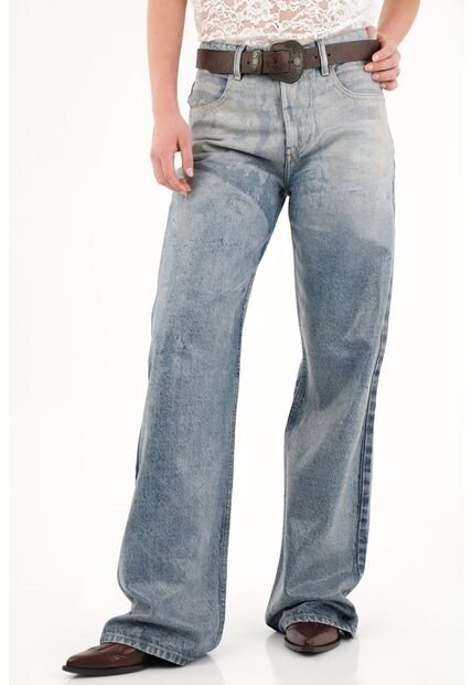 Tennis Jean Wide Leg Tiro Alto Con Lavado Degradé Para Mujer