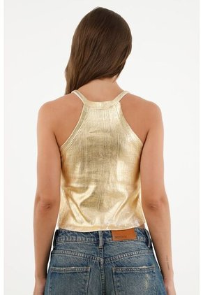 Camiseta Dorada De Tiras Para Mujer