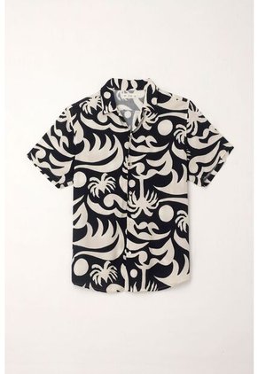 Tennis Camisa Tipo Bowling Con Estampado Playero Para Hombre