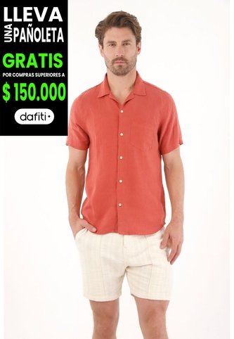 Tennis Camisa Manga Corta En 100% Lino Naranja Para Hombre Tennis