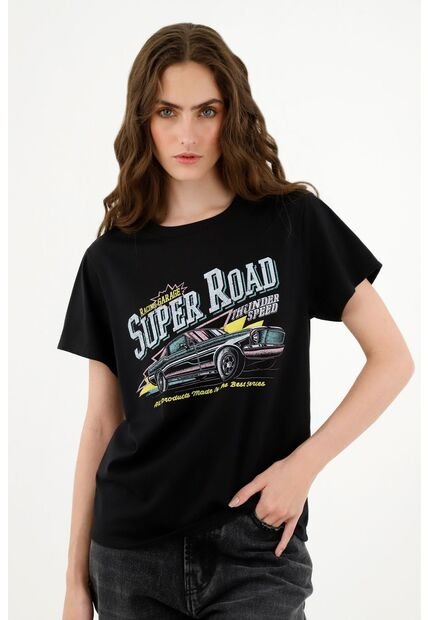 Camiseta Negra Estampada Para Mujer