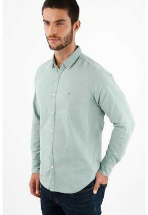 Camisa Cuello Clásico Verde Para Hombre