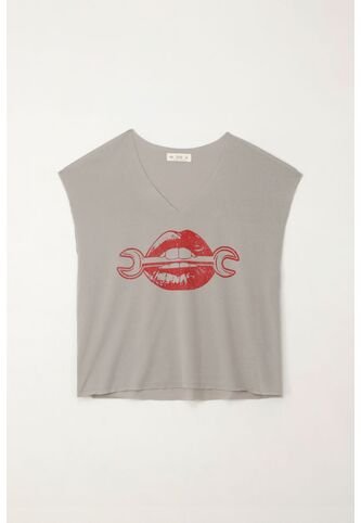 Tennis Camiseta Básica Estampada Manga Corta Gris Para Mujer Tennis