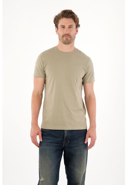 Tennis Camiseta Manga Corta Con Raqueta Bordada Verde Para Hombre
