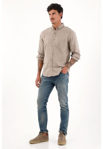 Tennis Camisa Oxford Manga Larga Café Para Hombre Tennis