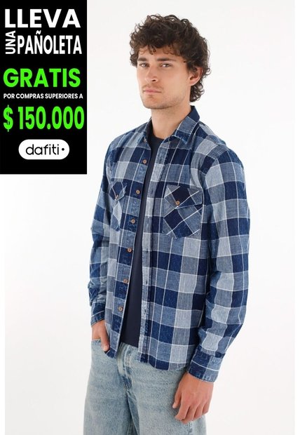 Tennis Camisa Leñadora Con Bolsillos Azul De Silueta Amplia Para Hombre