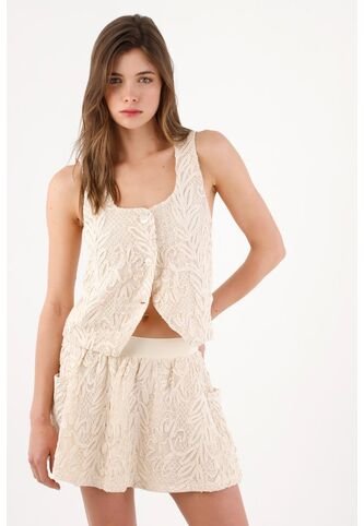 Tennis Chaleco Corto Con Encaje Floral En Algodón Crudo Para Mujer Tennis