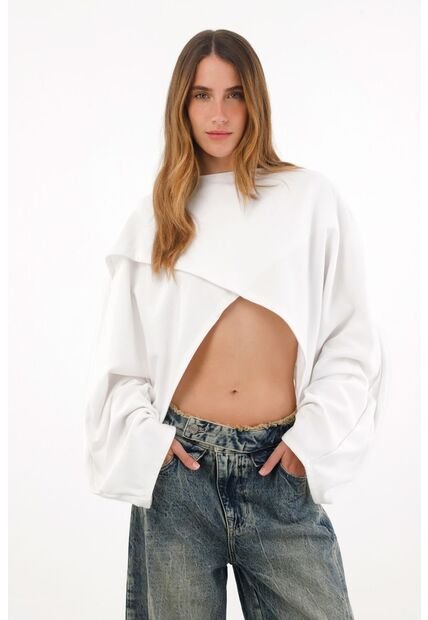 Tennis Buzo Oversize Con Diseño Asimétrico Blanco Para Mujer