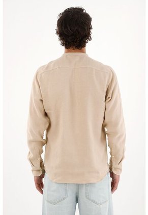 Tennis Camisa En 100% Lino Café Con Diseño Limpio Para Hombre Con Acabado único