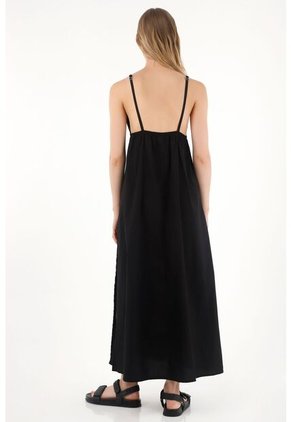 Tennis Vestido Largo Con Diseño De Copas En Crochet Negro Para Mujer