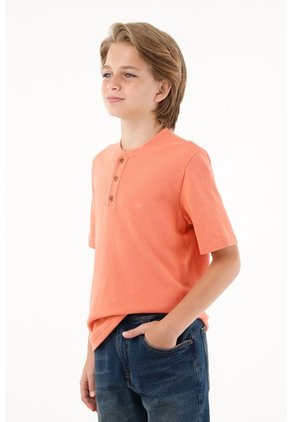 Camiseta Naranja Con Perilla De Botones Para Niño