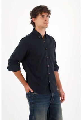 Tennis Camisa Oxford Manga Larga Negra Para Hombre