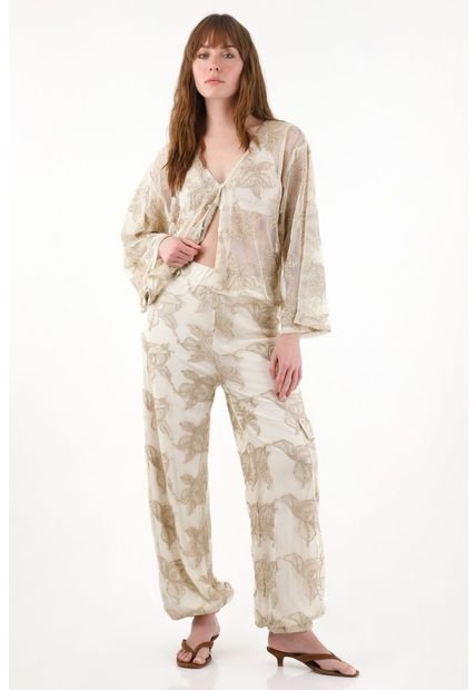 Camisa En Malla Bordada Cruda Para Mujer