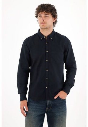 Tennis Camisa Oxford Manga Larga Negra Para Hombre