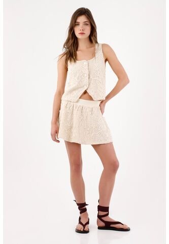 Tennis Falda Corta Corte A Con Textura Botánica En Algodón Beige Para Mujer Tennis