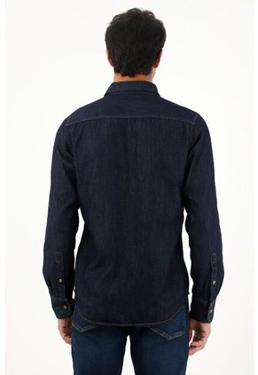 Tennis Camisa Azul Manga Larga En índigo Liviano Para Hombre