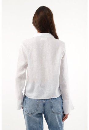 Tennis Camisa En 100% Lino Con Tiras Que Anudan En Frente Blanca Para Mujer