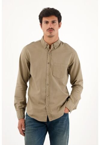 Camisa Oxford Manga Larga Café Para Hombre Tennis