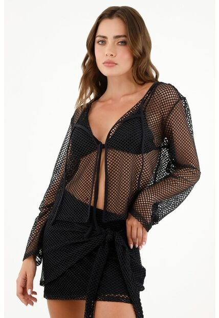 Camisa Negra En Malla Para Mujer